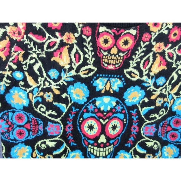 FUN.COM Sugar Skull Day of the Dead Adult Men's Small Ugly Christmas Sweater - Picture 5 of 13